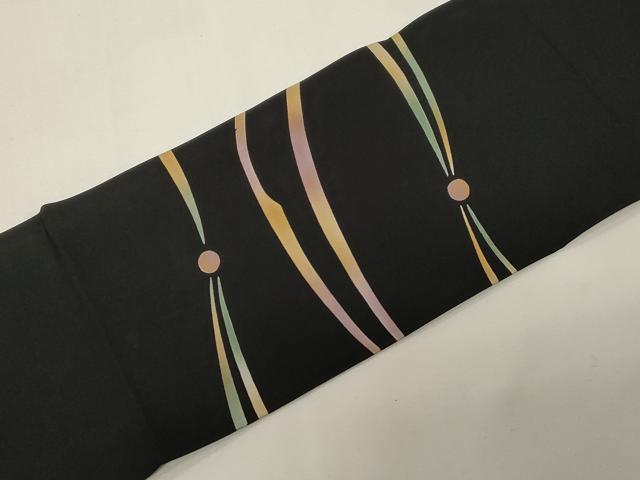 平和屋着物●塩瀬　九寸名古屋帯　幾何学文　黒地　正絹　逸品　CABE3742dy