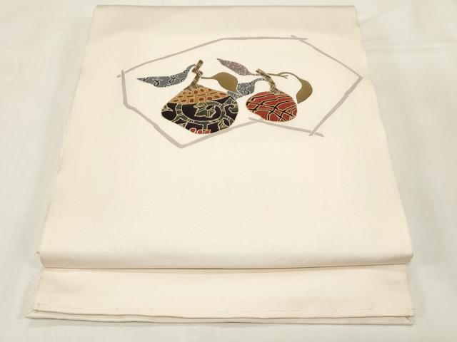 平和屋着物●塩瀬　九寸開き名古屋帯　駒刺繍　成り物　金彩　正絹　逸品　CABE3743dy