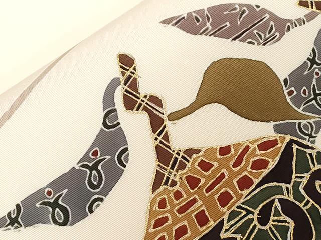 平和屋着物●塩瀬　九寸開き名古屋帯　駒刺繍　成り物　金彩　正絹　逸品　CABE3743dy