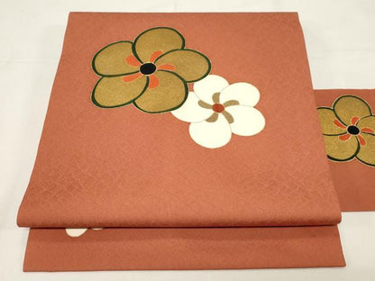 平和屋着物●九寸名古屋帯　駒刺繍　舞花文　金彩　正絹　逸品　CABE3745dy