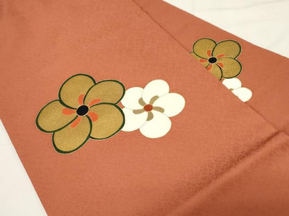 平和屋着物●九寸名古屋帯　駒刺繍　舞花文　金彩　正絹　逸品　CABE3745dy