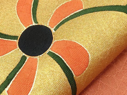 平和屋着物●九寸名古屋帯　駒刺繍　舞花文　金彩　正絹　逸品　CABE3745dy