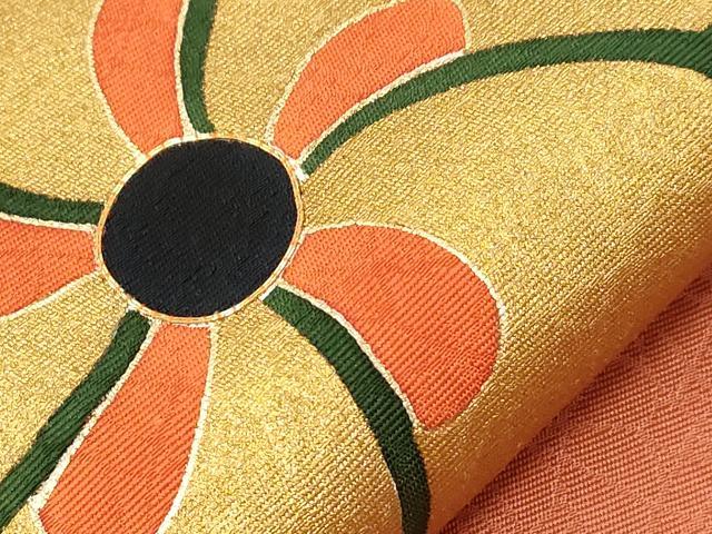 平和屋着物●九寸名古屋帯　駒刺繍　舞花文　金彩　正絹　逸品　CABE3745dy