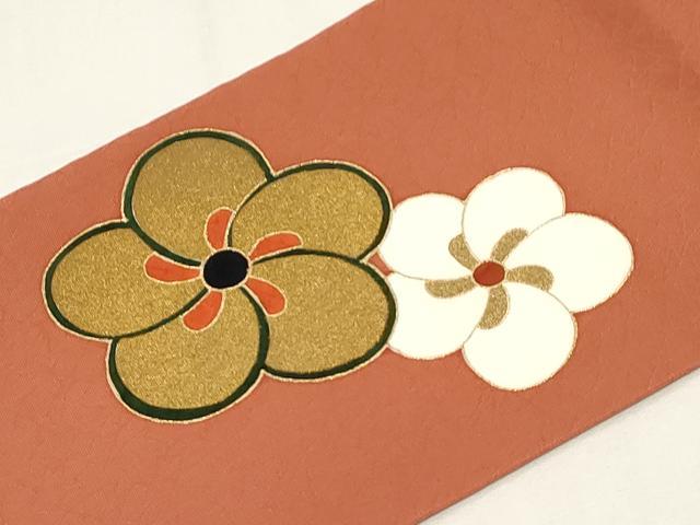 平和屋着物●九寸名古屋帯　駒刺繍　舞花文　金彩　正絹　逸品　CABE3745dy