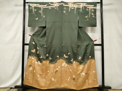 平和屋着物■訪問着 駒刺繍 地紙吹寄せ花蝶文 金彩 正絹 逸品 CABE3751dy
