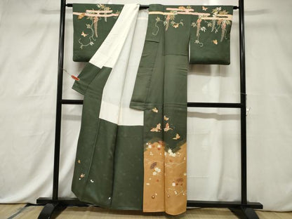 平和屋着物■訪問着 駒刺繍 地紙吹寄せ花蝶文 金彩 正絹 逸品 CABE3751dy