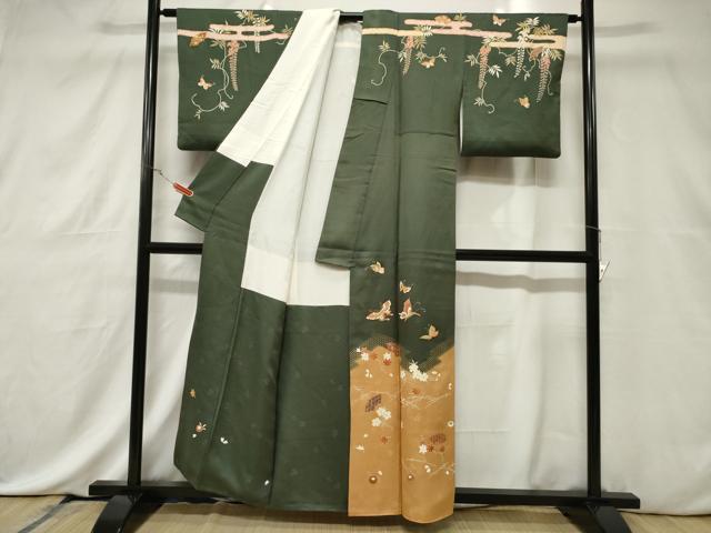 平和屋着物■訪問着 駒刺繍 地紙吹寄せ花蝶文 金彩 正絹 逸品 CABE3751dy