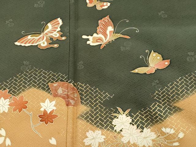 平和屋着物■訪問着 駒刺繍 地紙吹寄せ花蝶文 金彩 正絹 逸品 CABE3751dy