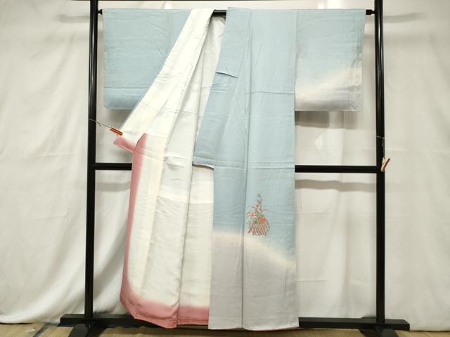 平和屋着物■訪問着 総刺繍 花籠文 暈し染め 金糸 正絹 逸品 CABE3769dy