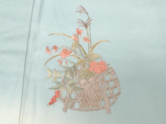 平和屋着物■訪問着 総刺繍 花籠文 暈し染め 金糸 正絹 逸品 CABE3769dy