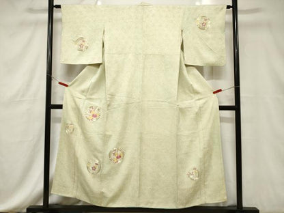 平和屋着物■訪問着 総絞り 総刺繍 駒刺繍 草花丸文 正絹 逸品 CABE3775dy