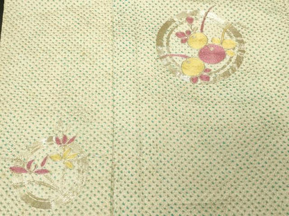 平和屋着物■訪問着 総絞り 総刺繍 駒刺繍 草花丸文 正絹 逸品 CABE3775dy