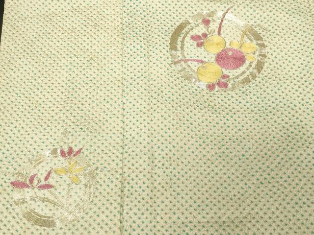 平和屋着物■訪問着 総絞り 総刺繍 駒刺繍 草花丸文 正絹 逸品 CABE3775dy