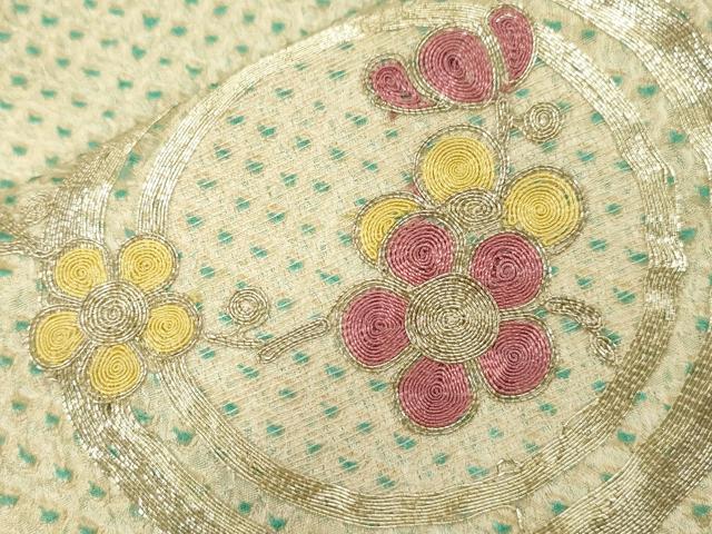 平和屋着物■訪問着 総絞り 総刺繍 駒刺繍 草花丸文 正絹 逸品 CABE3775dy