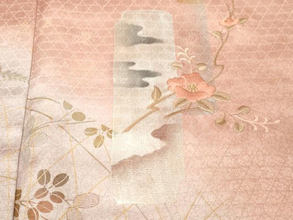平和屋着物■訪問着 刺繍 短冊花文 暈し染め 金銀彩 正絹 逸品 CABE3790dy
