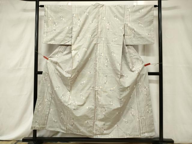 平和屋-こころ店□本場大島紬 白大島 9マルキ 枝花文 着丈166cm