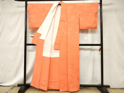 平和屋着物■上質な色無地 立波地紋 柿色 正絹 逸品 未使用 CABE3799dy