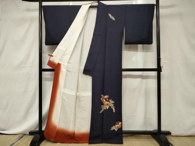 平和屋着物■色留訪問着 総刺繍 駒刺繍 尾長鳥花丸文 正絹 逸品 CABE3800dy