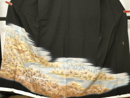 平和屋着物■豪華黒留袖 作家物 風景文 暈し染め 金銀彩 正絹 逸品 CABE3809dy