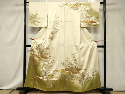 平和屋着物■訪問着 手描き 草花文 暈し染め 金彩 正絹 逸品 CABE3822dy