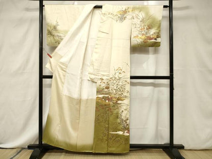 平和屋着物■訪問着 手描き 草花文 暈し染め 金彩 正絹 逸品 CABE3822dy