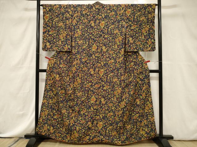 平和屋着物■上質な小紋 花鳥文 鬼しぼ縮緬 正絹 逸品 CABE3827dy