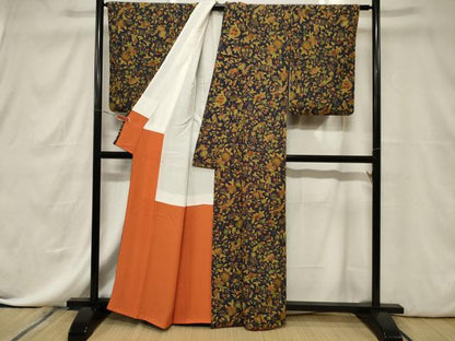 平和屋着物■上質な小紋 花鳥文 鬼しぼ縮緬 正絹 逸品 CABE3827dy