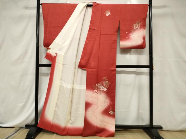 平和屋着物■訪問着 駒刺繍 絞り 御所車花文 暈し染め 金彩 やまと誂製 正絹 逸品 CABE3830dy