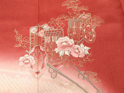 平和屋着物■訪問着 駒刺繍 絞り 御所車花文 暈し染め 金彩 やまと誂製 正絹 逸品 CABE3830dy
