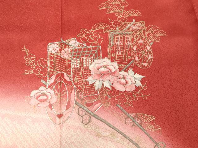 平和屋着物■訪問着 駒刺繍 絞り 御所車花文 暈し染め 金彩 やまと誂製 正絹 逸品 CABE3830dy