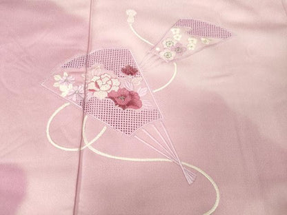 平和屋着物■中国三大刺繍 スワトウ刺繍 訪問着 扇面花文 暈し染め 銀糸 正絹 逸品 CABE3834dy