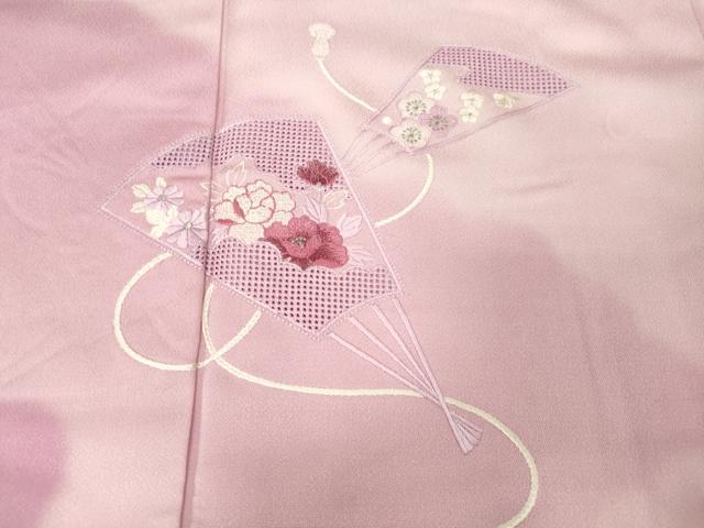 平和屋着物■中国三大刺繍 スワトウ刺繍 訪問着 扇面花文 暈し染め 銀糸 正絹 逸品 CABE3834dy