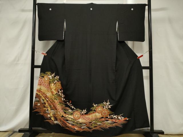 平和屋着物■豪華黒留袖　鳳凰草花文　金彩　正絹　逸品　CABE3850dy