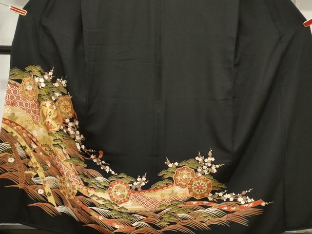平和屋着物■豪華黒留袖　鳳凰草花文　金彩　正絹　逸品　CABE3850dy