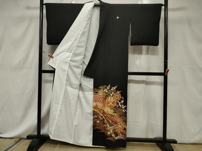 平和屋着物■豪華黒留袖　鳳凰草花文　金彩　正絹　逸品　CABE3850dy