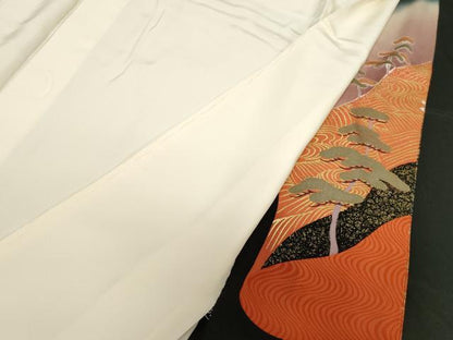 平和屋着物■豪華黒留袖　駒刺繍　流水飛鶴枝松文　暈し染め　金銀彩　正絹　逸品　CABE3851dy