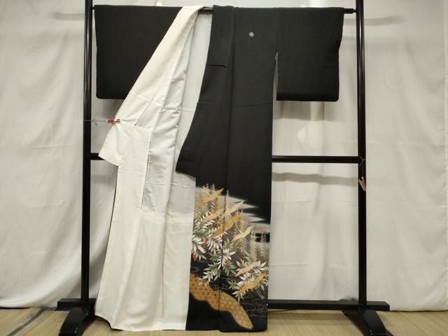 平和屋着物■豪華黒留袖　駒刺繍　萬寿染　流水飛鶴花文　暈し染め　金彩　正絹　逸品　CABE3852dy