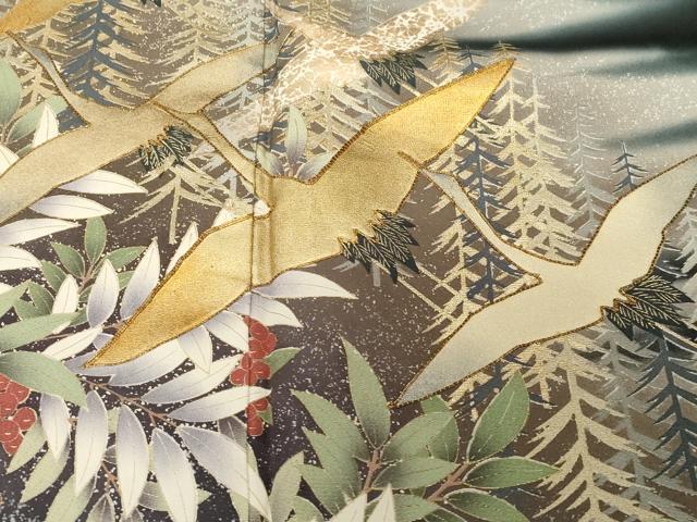 平和屋着物■豪華黒留袖　駒刺繍　萬寿染　流水飛鶴花文　暈し染め　金彩　正絹　逸品　CABE3852dy