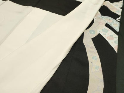 平和屋着物■豪華黒留袖　手描き　駒刺繍　絵巻尾長鳥花文　金彩　正絹　逸品　CABE3853dy
