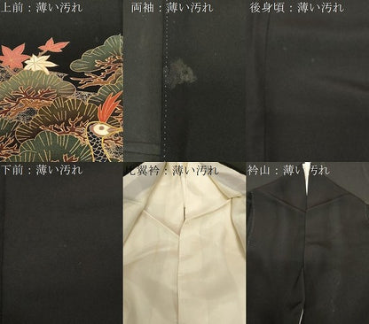 平和屋着物■豪華黒留袖　駒刺繍　孔雀花文　金彩　正絹　逸品　CABE3865dy