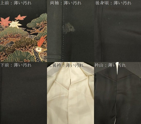 平和屋着物■豪華黒留袖　駒刺繍　孔雀花文　金彩　正絹　逸品　CABE3865dy