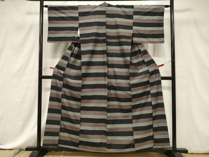 平和屋着物■上質な紬　横段文　正絹　逸品　CABE3873dy