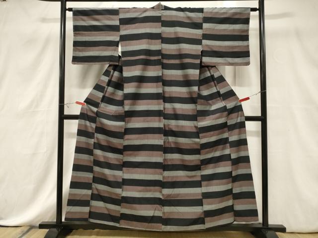 平和屋着物■上質な紬　横段文　正絹　逸品　CABE3873dy