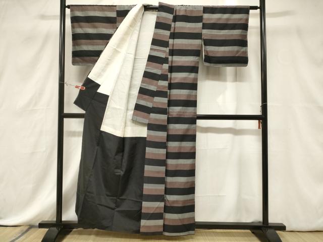 平和屋着物■上質な紬　横段文　正絹　逸品　CABE3873dy