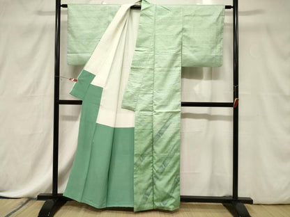 平和屋着物■訪問着　紬地　竹　暈し染め　正絹　逸品　CABE3884dy