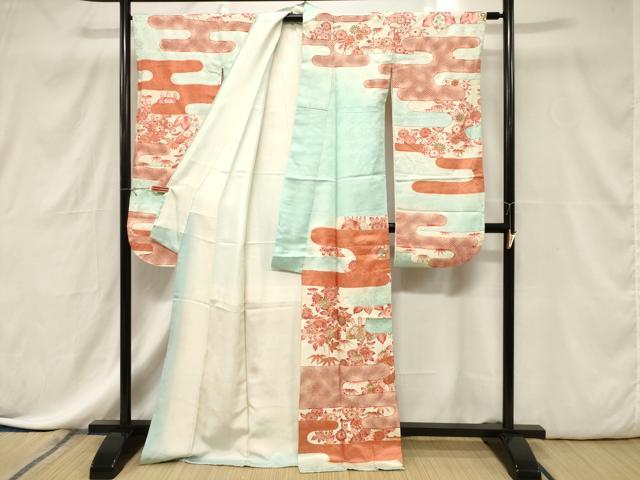 平和屋着物■豪華振袖　刺繍　草花文　暈し染め　金糸　金彩　正絹　逸品　CABE3885dy