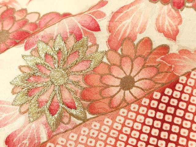 平和屋着物■豪華振袖　刺繍　草花文　暈し染め　金糸　金彩　正絹　逸品　CABE3885dy