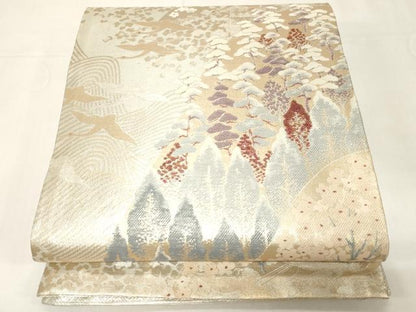 平和屋着物◎佐賀錦 六通柄袋帯 遠山樹林文 金銀糸 正絹 逸品 CABE3894dy