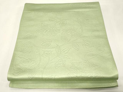 平和屋着物◎全通柄袋帯 更紗文 若葉色 正絹 逸品 CABE3916dy