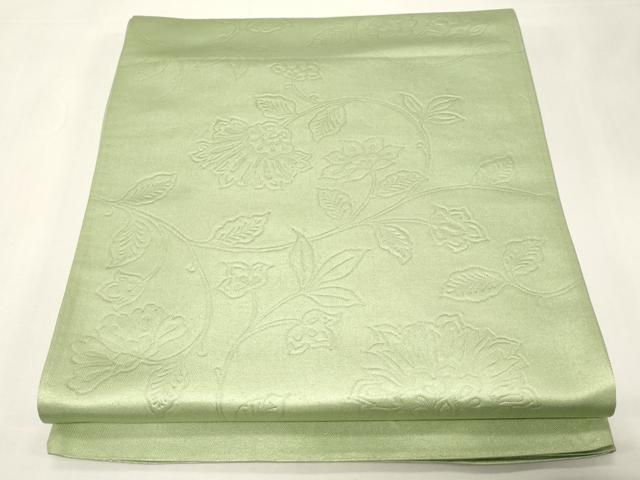 平和屋着物◎全通柄袋帯 更紗文 若葉色 正絹 逸品 CABE3916dy